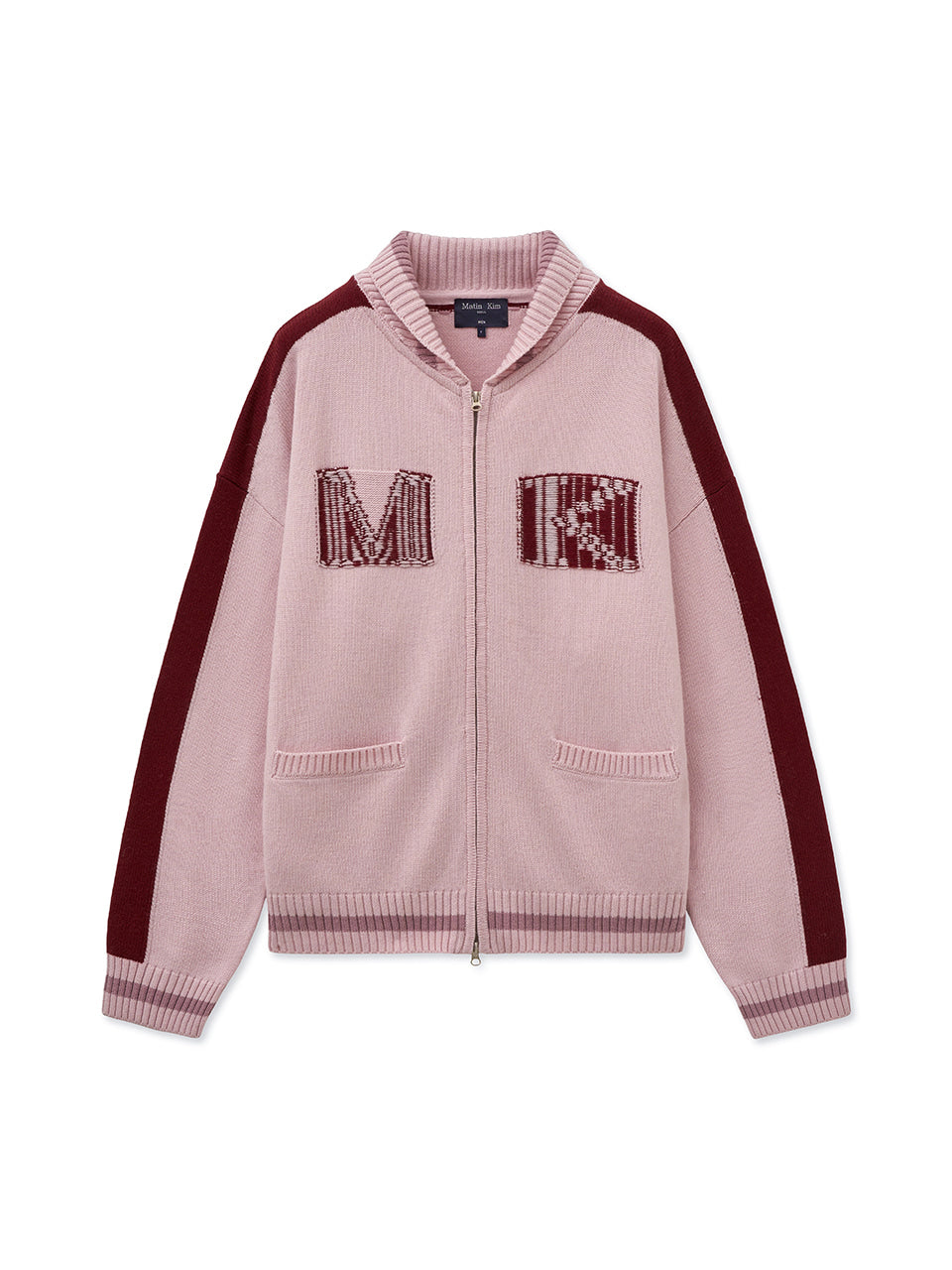 matinkim MATIN KIM INITIAL KNIT ZIP UP FOR MEN IN PINK