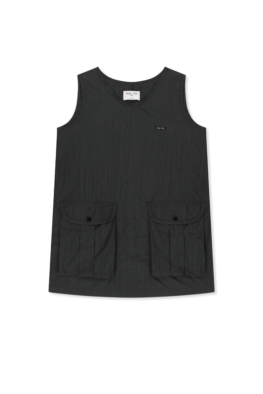 matinkim RAW EDGE PATCH POCKET SLEEVELESS DRESS IN BLACK