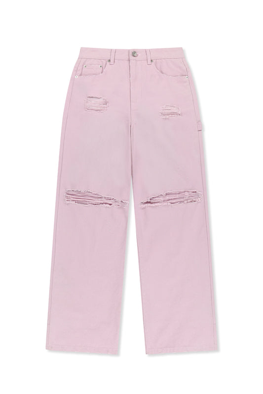matinkim DESTROYED COLOR DYEING DENIM PANTS IN PINK