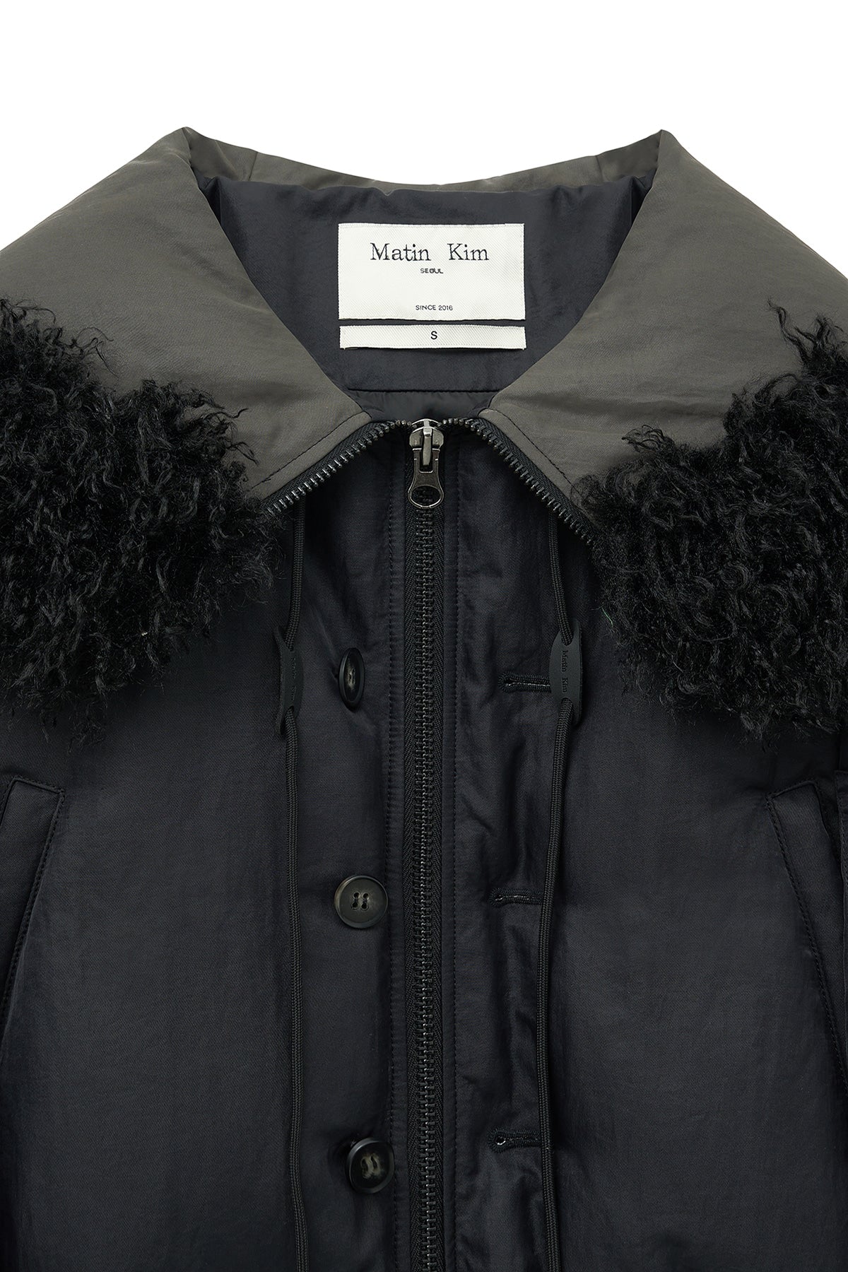 matinkim FUR HOODY BOMBER DOWN JUMPER IN BLACK
