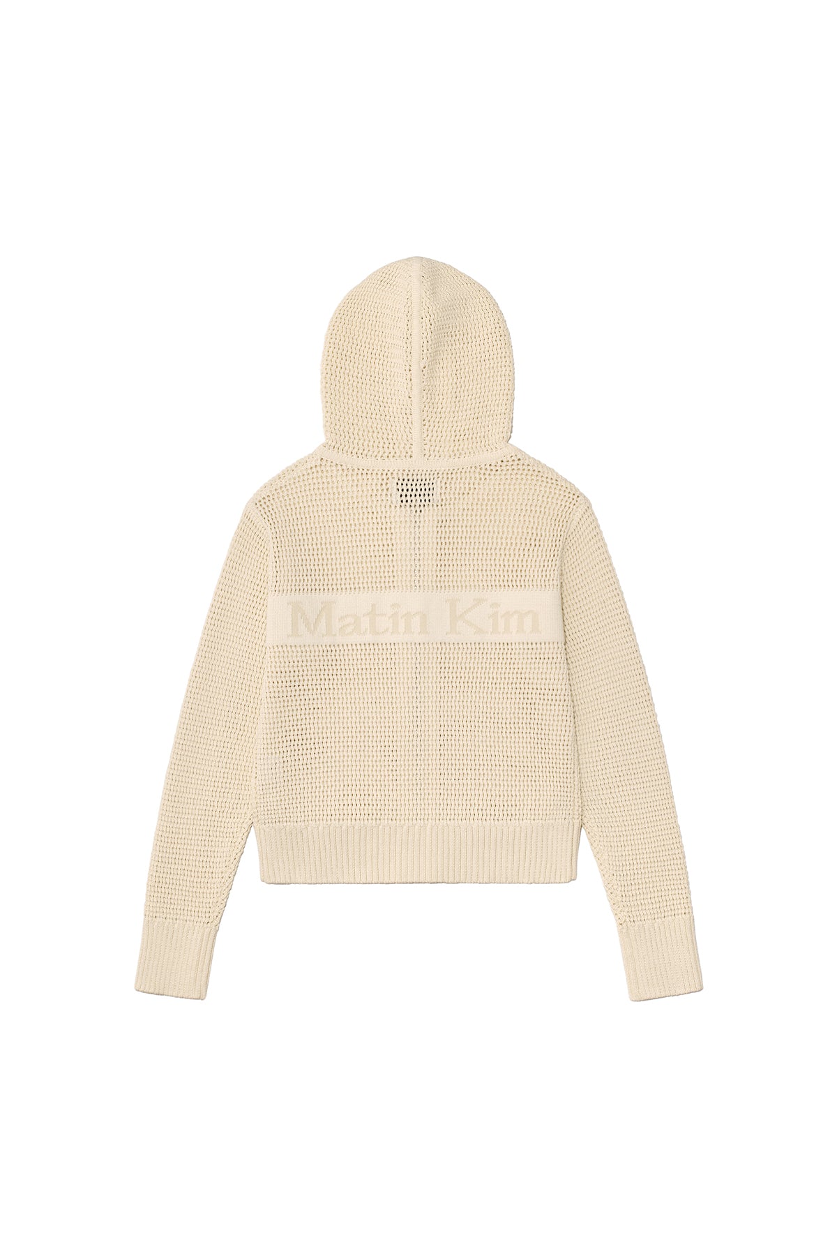 matinkim TWO TONE MESH KNIT HOODY ZIP UP IN IVORY
