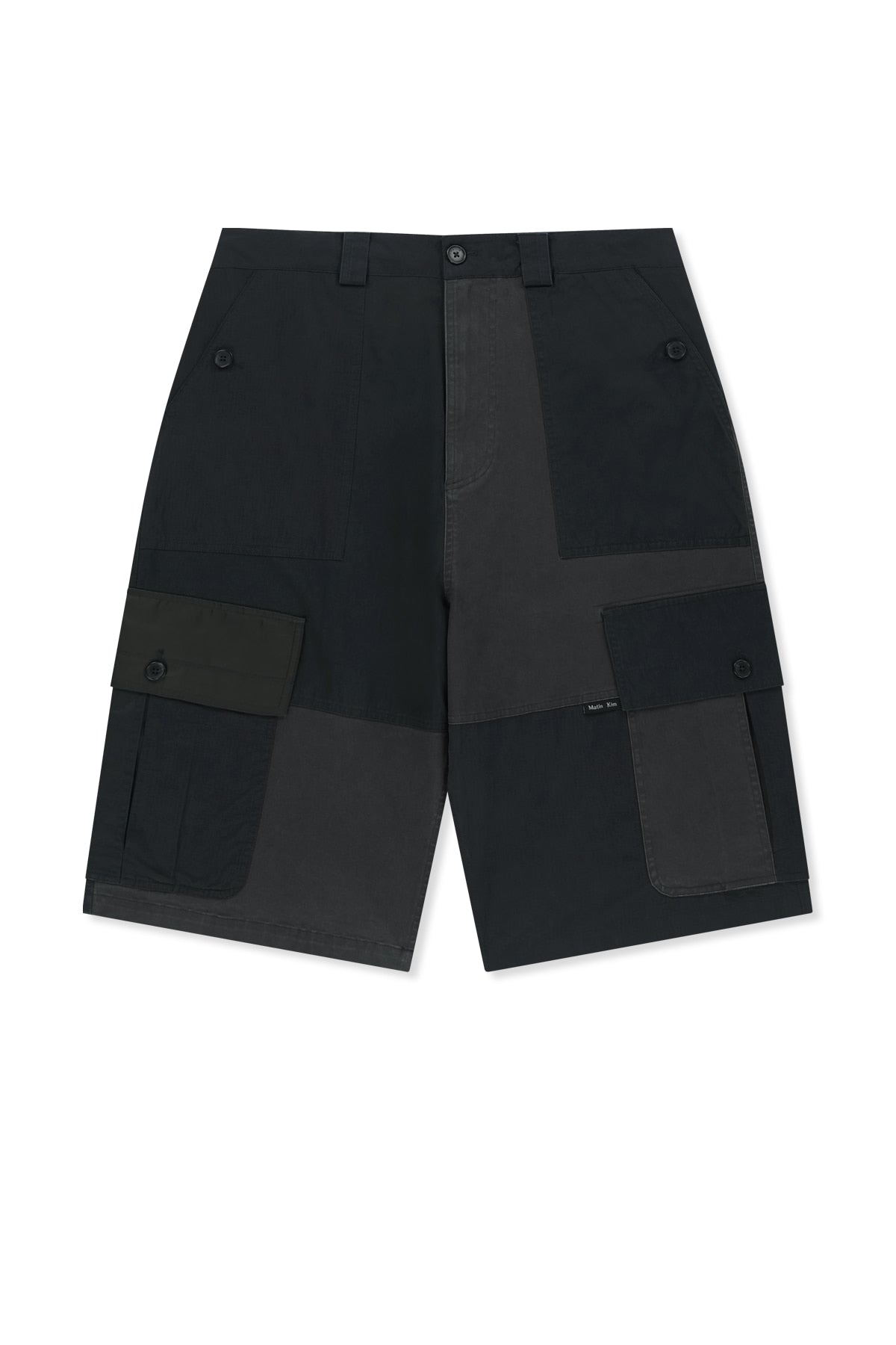 matinkim PATCHWORK CARGO BERMUDA PANTS FOR MEN IN CHARCOAL