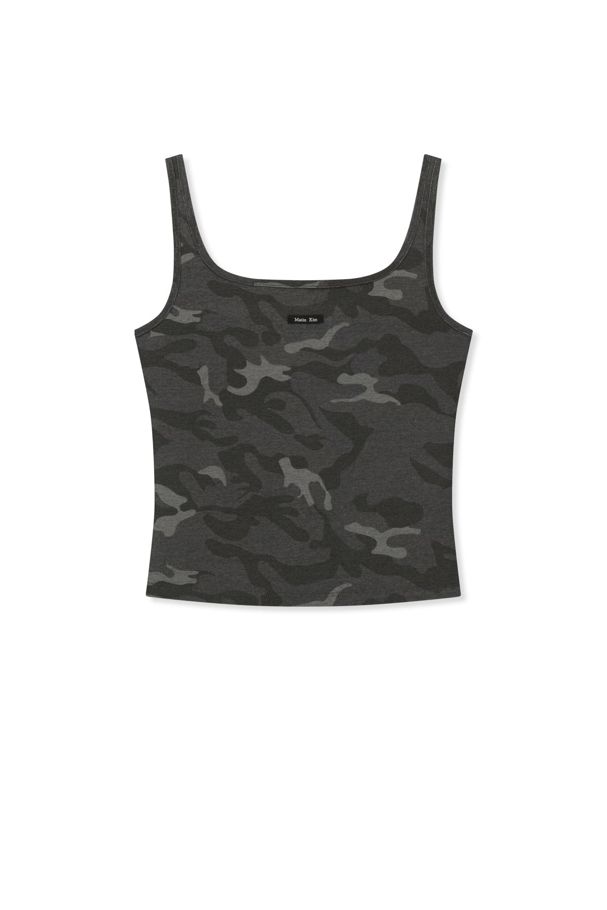 matinkim SQUARE NECK CROPPED TANK TOP IN CHARCOAL