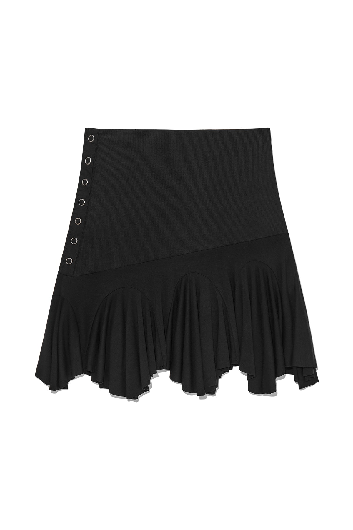 matinkim UNBALANCE FLARE FOLDING SKIRT IN BLACK