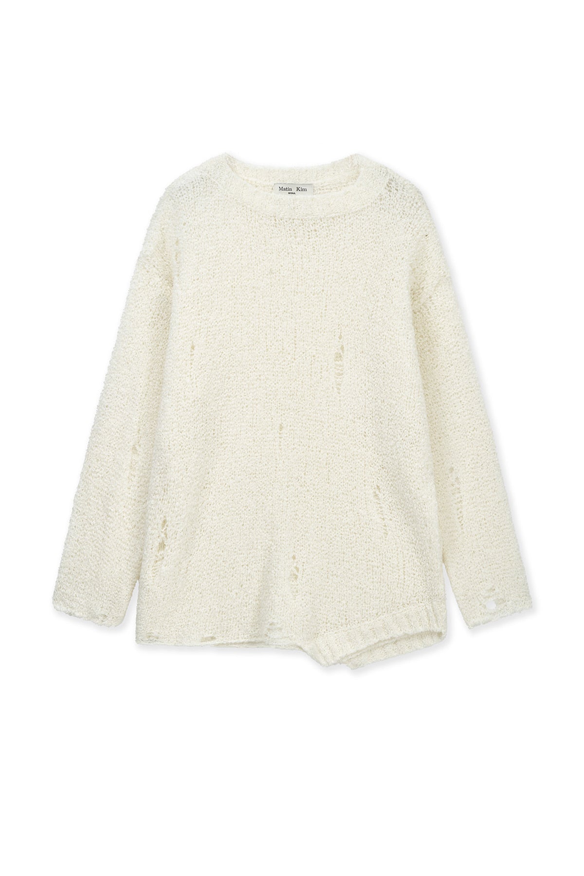 matinkim ASYMMETRIC DAMAGED KNIT PULLOVER IN IVORY