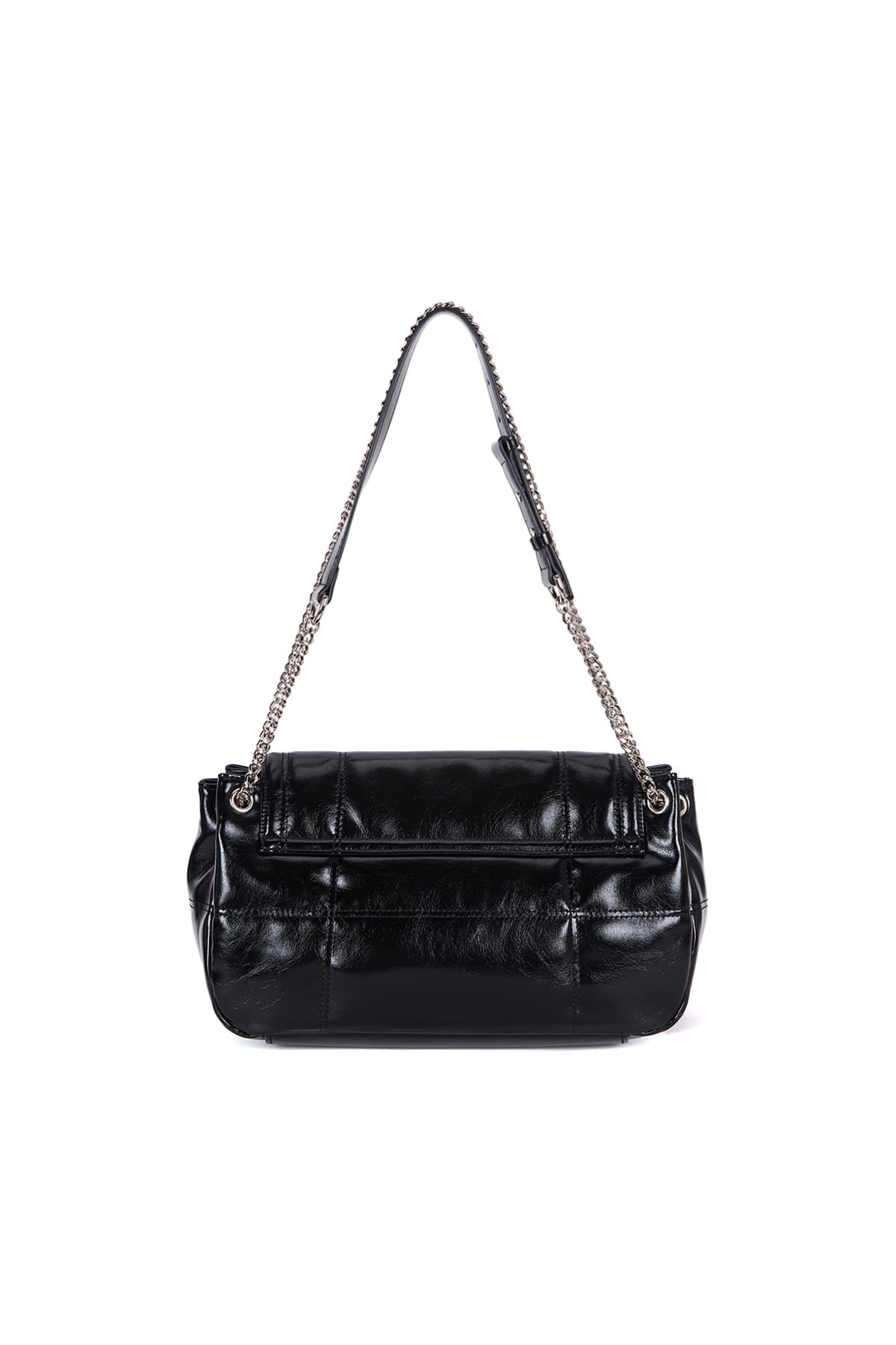 matinkim GLOSSY QUILTING MEDIUM CHAIN BAG IN BLACK