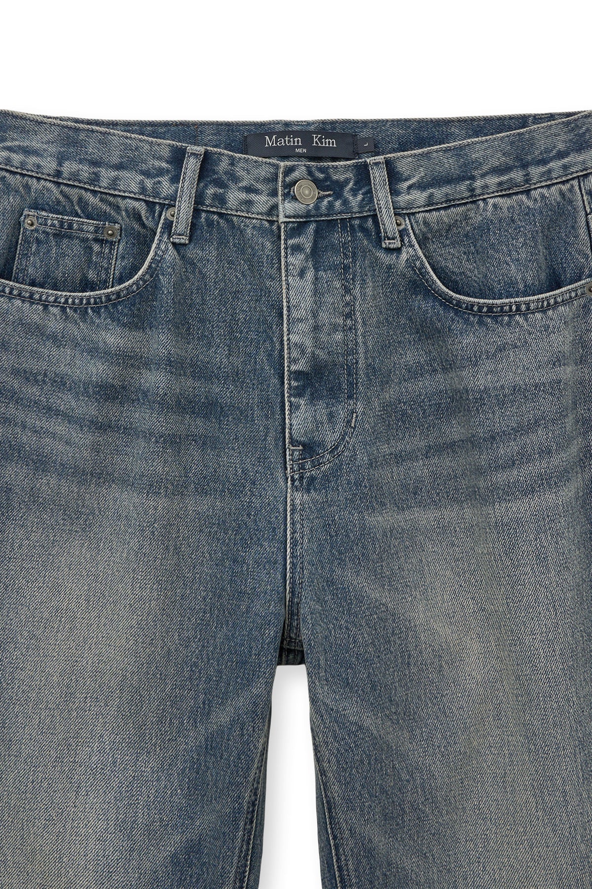 matinkim WASHED FLARE DENIM PANTS FOR MEN IN LIGHT BLUE