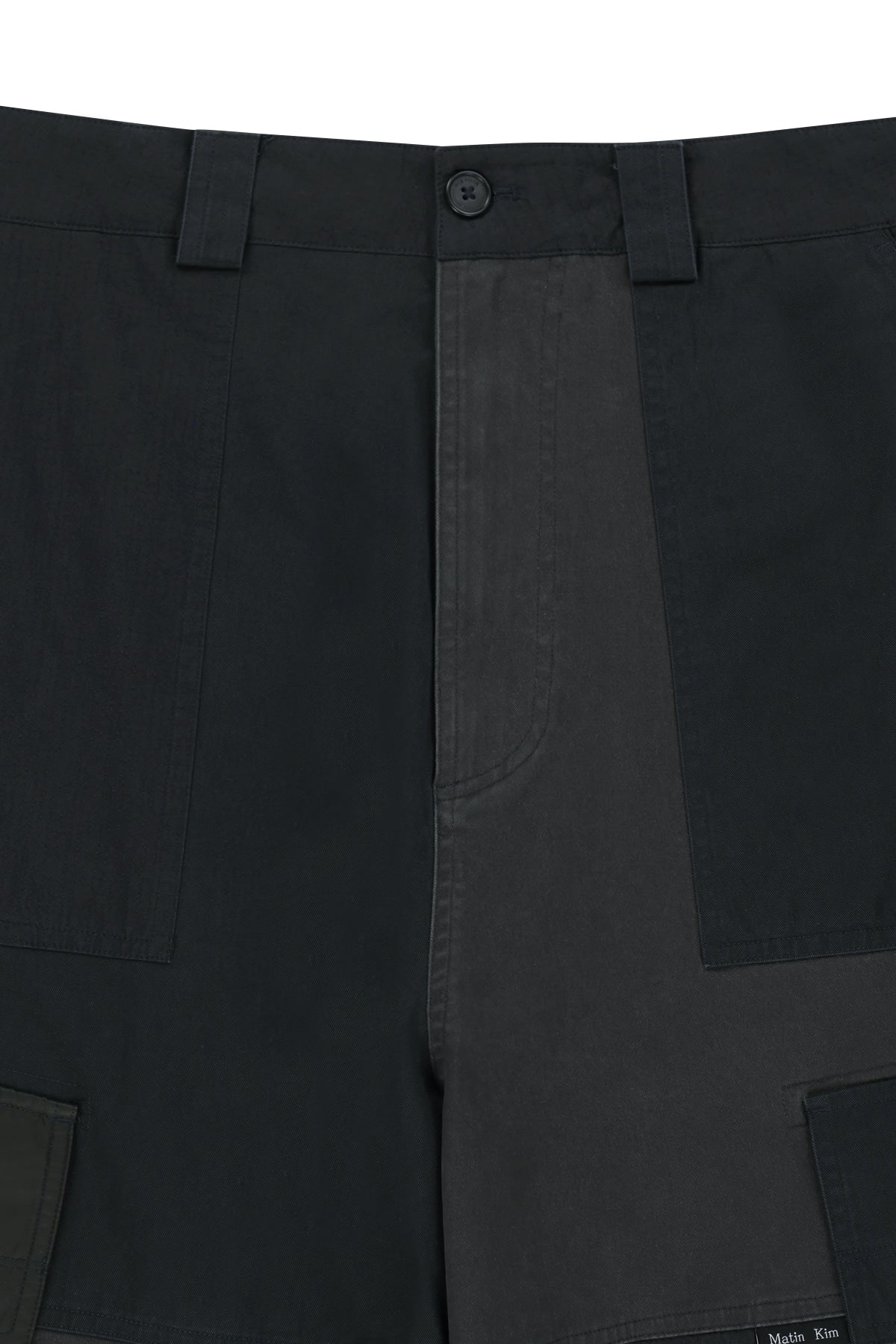 matinkim PATCHWORK CARGO BERMUDA PANTS FOR MEN IN CHARCOAL