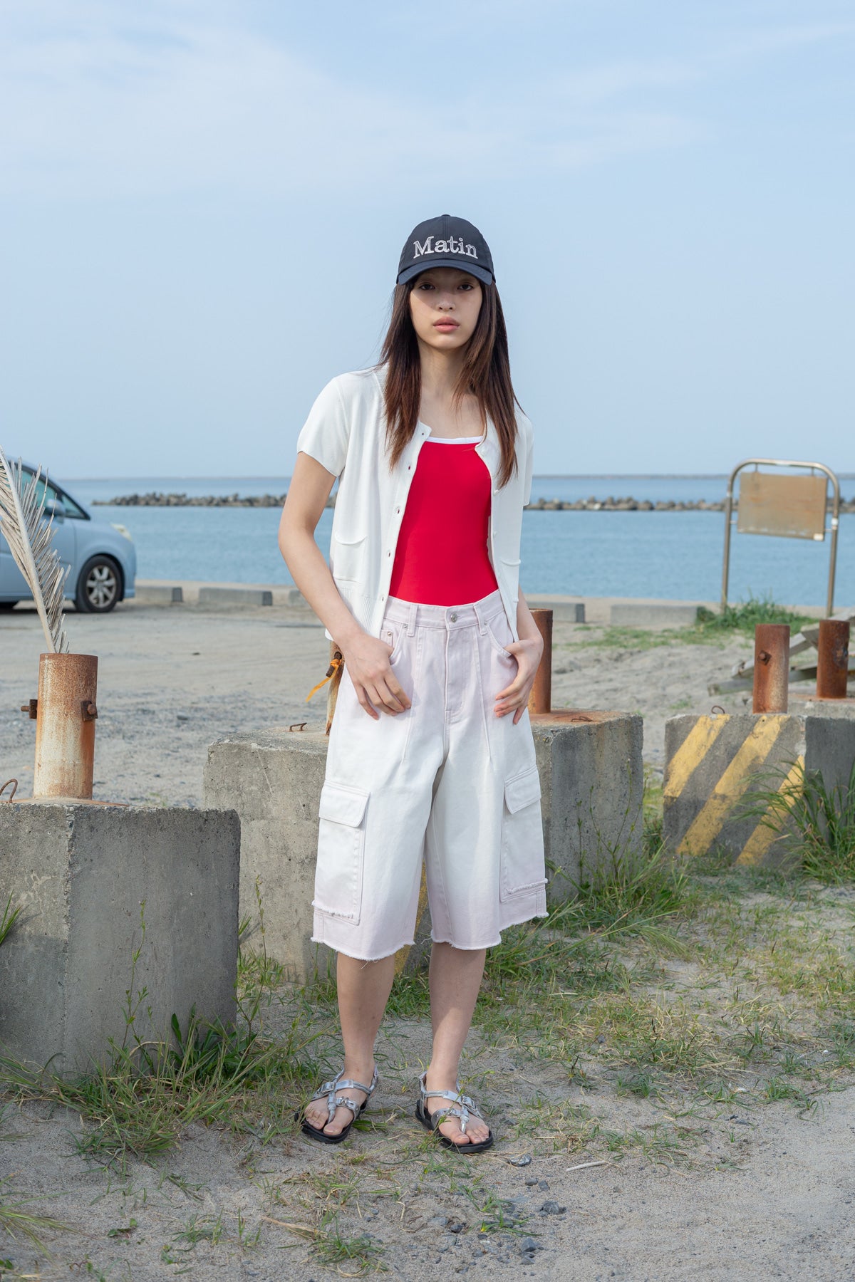 matinkim POCKET POINT HALF CARDIGAN IN IVORY