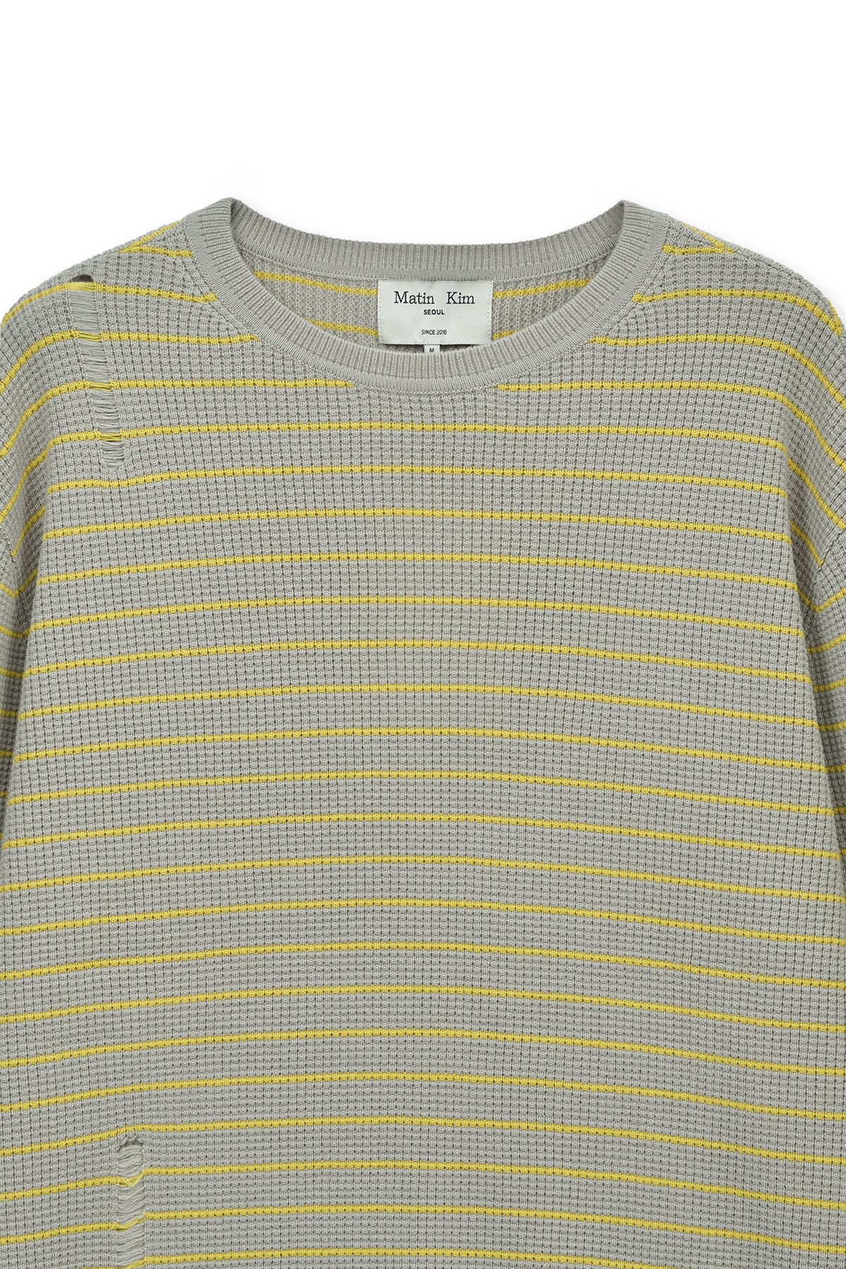 matinkim STRIPE DAMAGED LOOSE PULLOVER IN BEIGE
