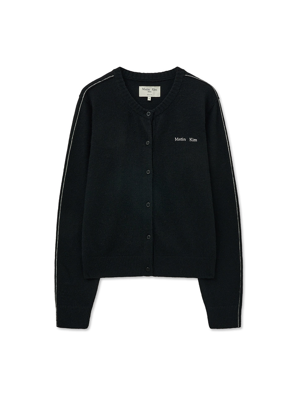 matinkim CASHMERE BLENDED ROUND KNIT CARDIGAN IN BLACK