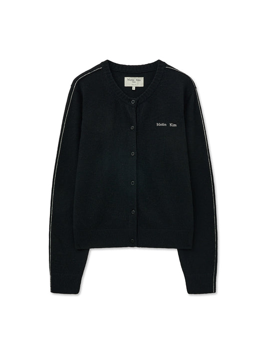 matinkim CASHMERE BLENDED ROUND KNIT CARDIGAN IN BLACK