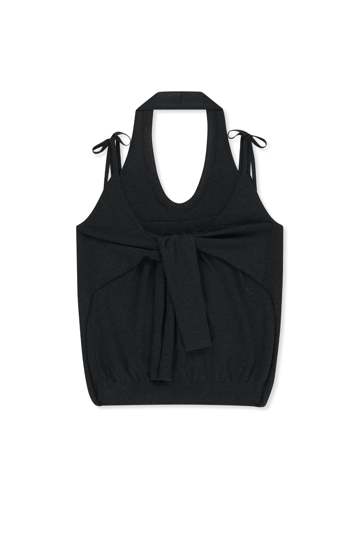 matinkim LAYERED TIE HALTER NECK KNIT TOP IN BLACK