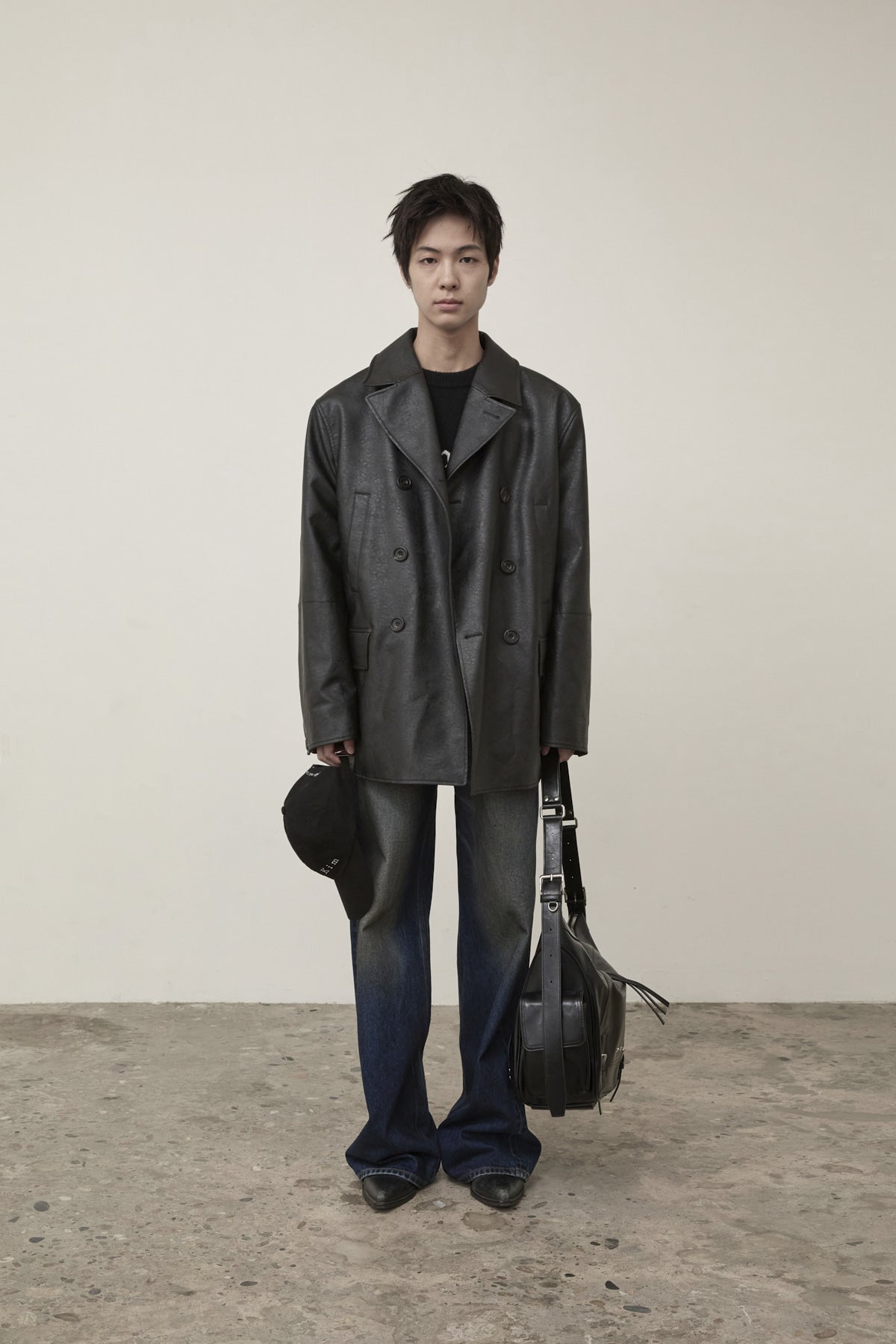 matinkim FAUX LEATHER DOUBLE JACKET FOR MEN IN BLACK