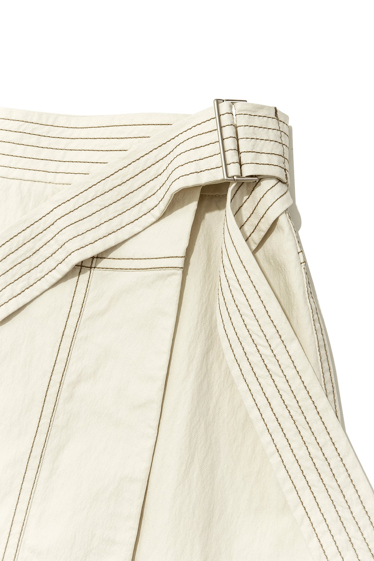 matinkim STITCH POINT BELTED WRAP SKIRT IN LIGHT BEIGE