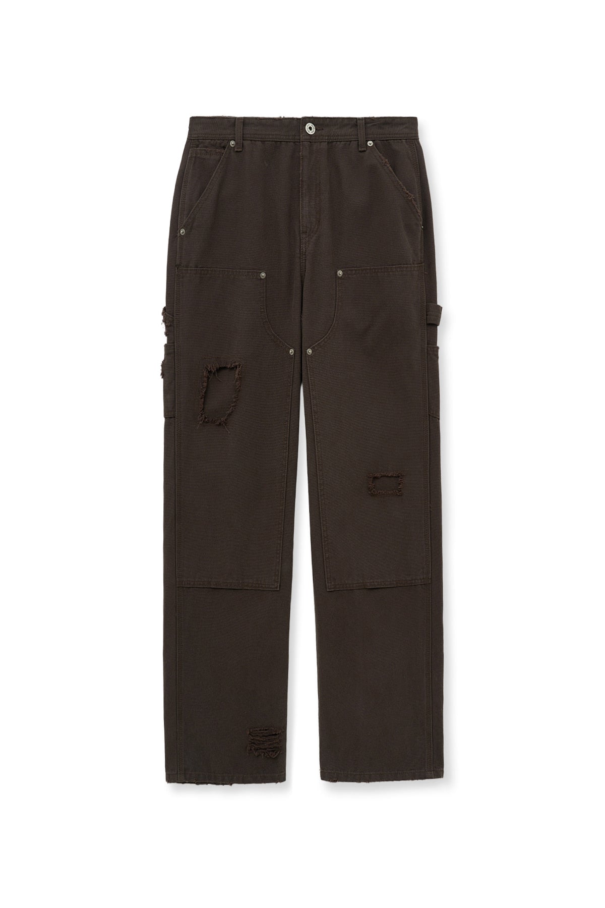 matinkim DISTRESSED DOUBLE KNEE WORK PANTS FOR MEN IN BROWN