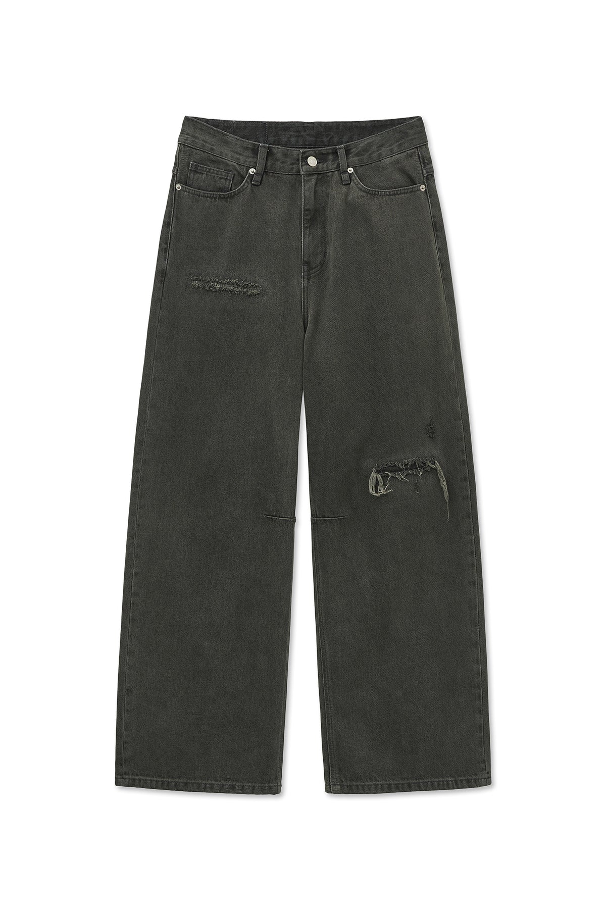 matinkim BACK LOGO WIDE DENIM PANTS IN CHARCOAL