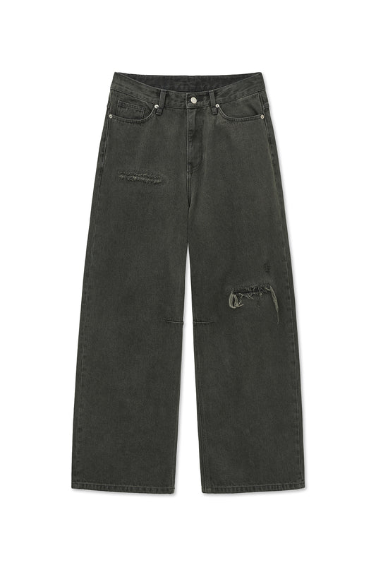 matinkim BACK LOGO WIDE DENIM PANTS IN CHARCOAL