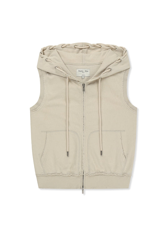 matinkim BACK LOGO JERSEY HOOD VEST IN BEIGE