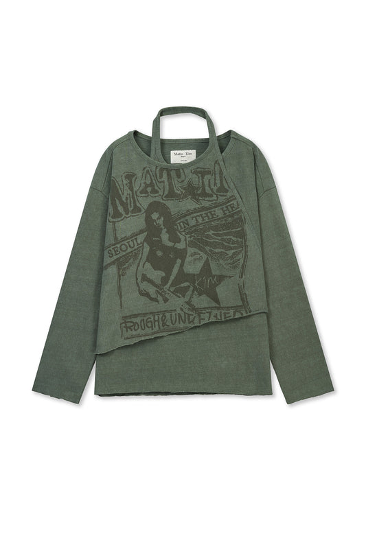 matinkim VINTAGE GRAPHIC LAYERED TOP IN KHAKI