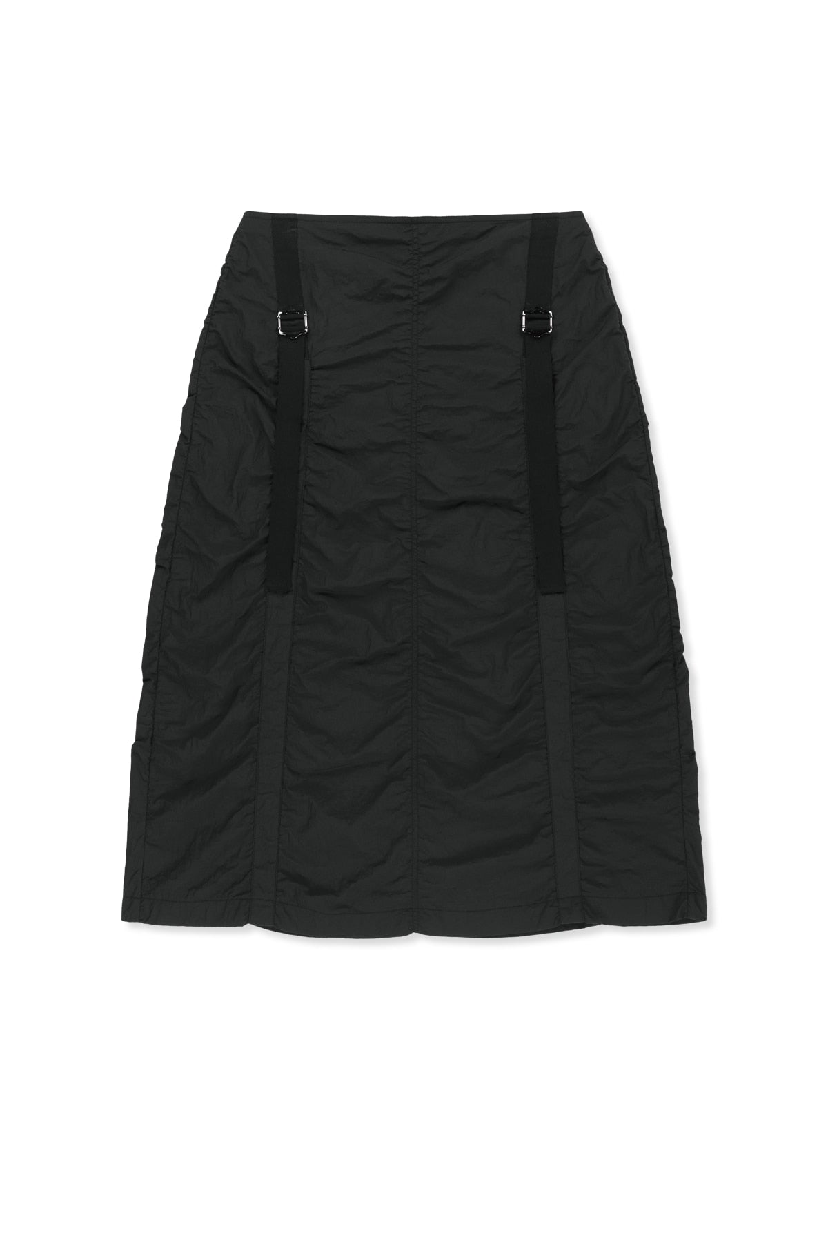 matinkim NYLON SHIRRING MIDI SKIRT IN BLACK