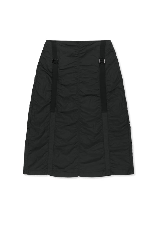 matinkim NYLON SHIRRING MIDI SKIRT IN BLACK