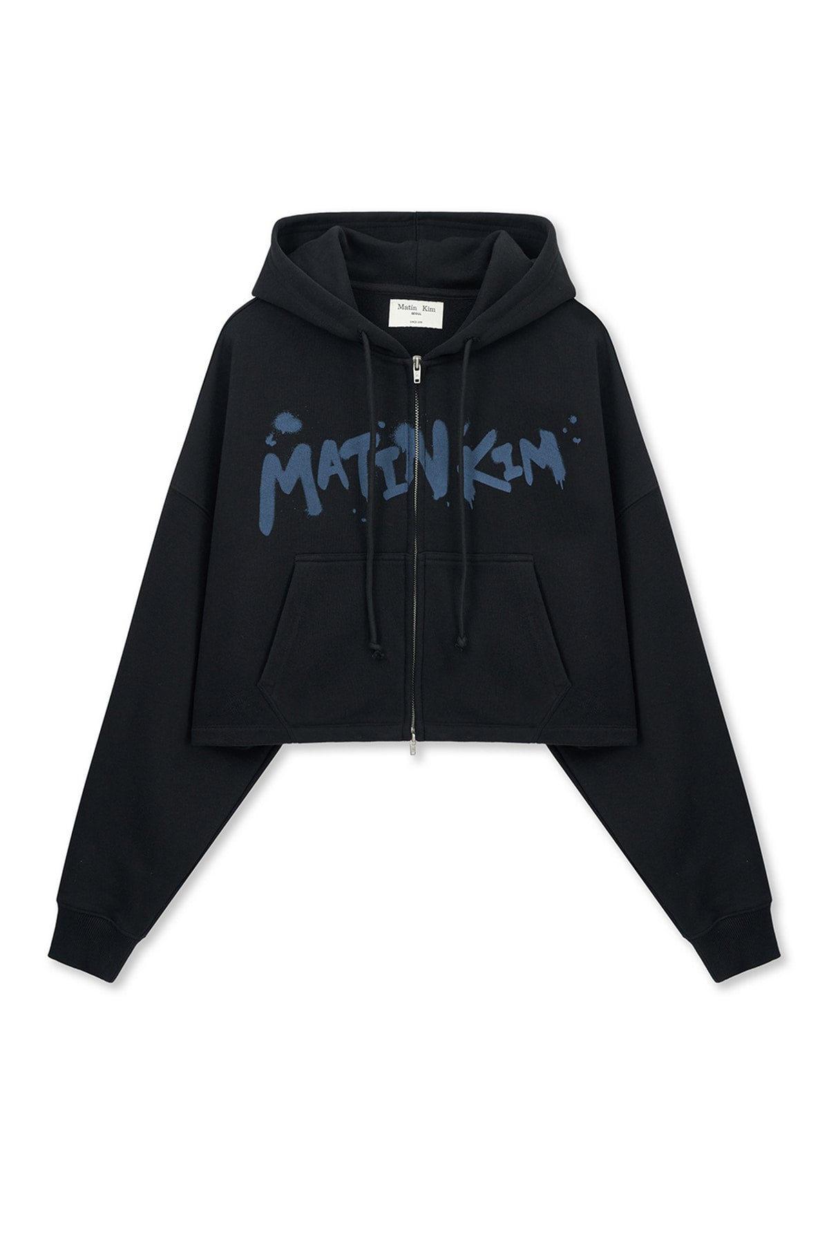 matinkim GRAFFITI LOGO CROP HOODY ZIP UP IN BLACK