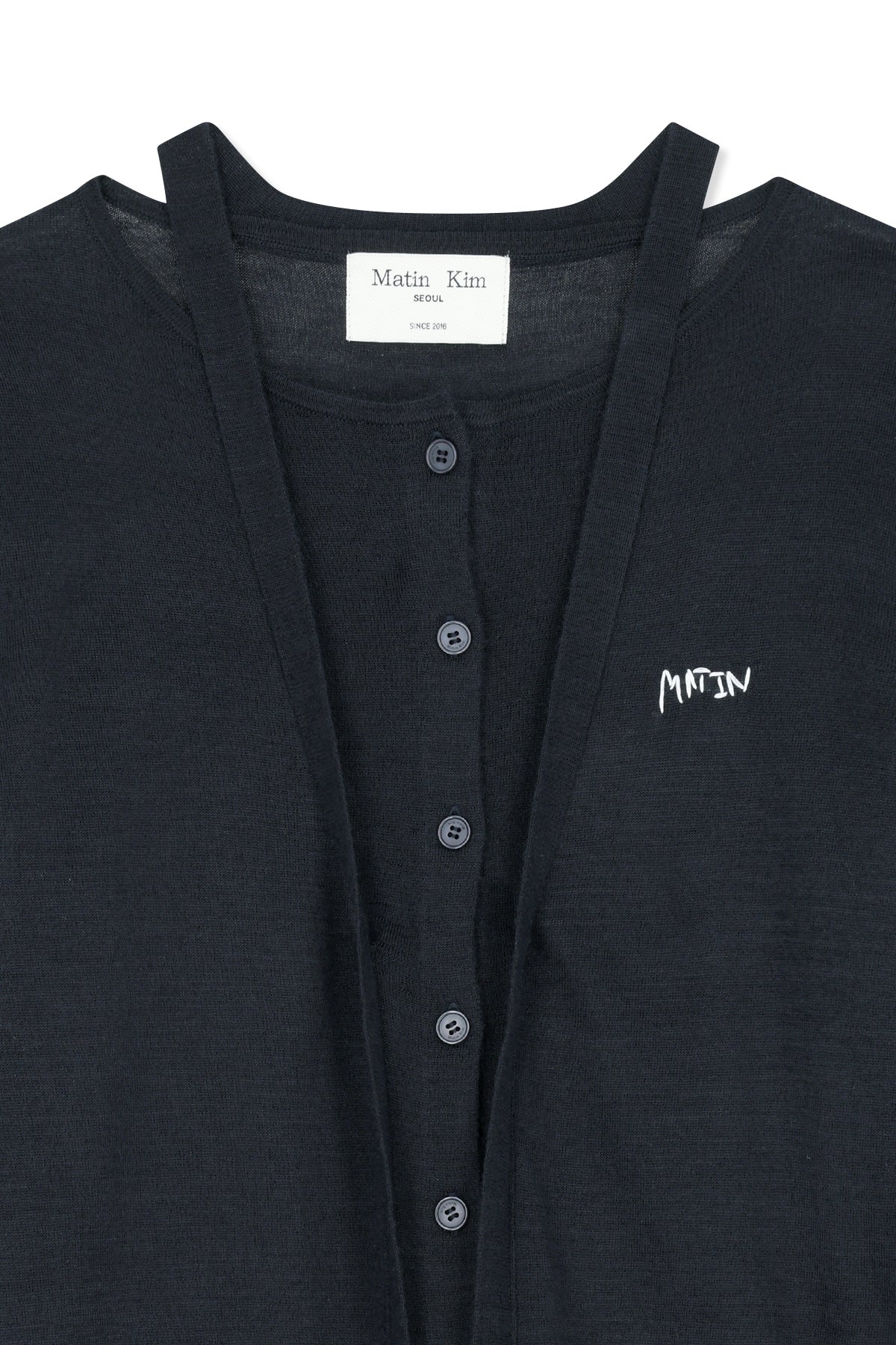 matinkim STRING DETAIL KNIT CARDIGAN IN DARK NAVY