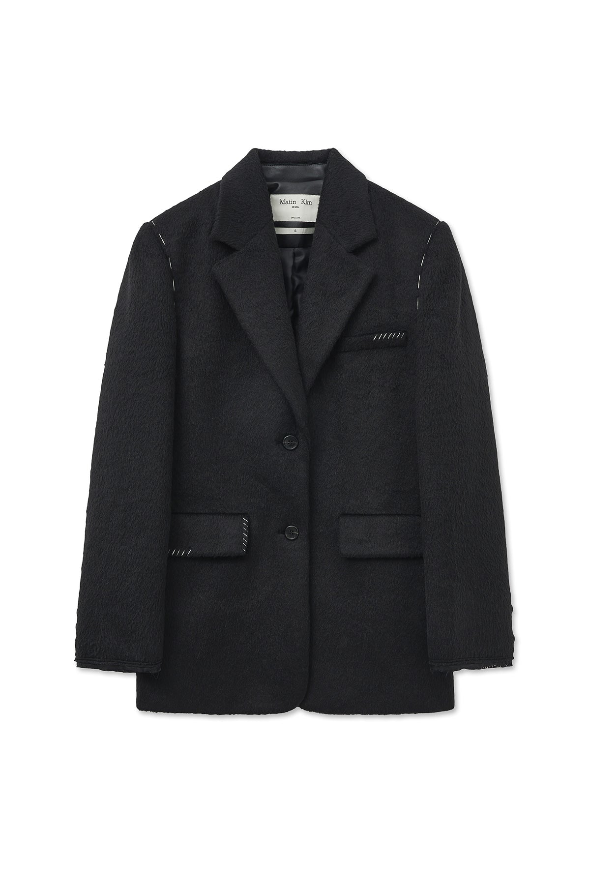 matinkim HAIRY OVERFIT STITCH SINGLE JACKET IN BLACK