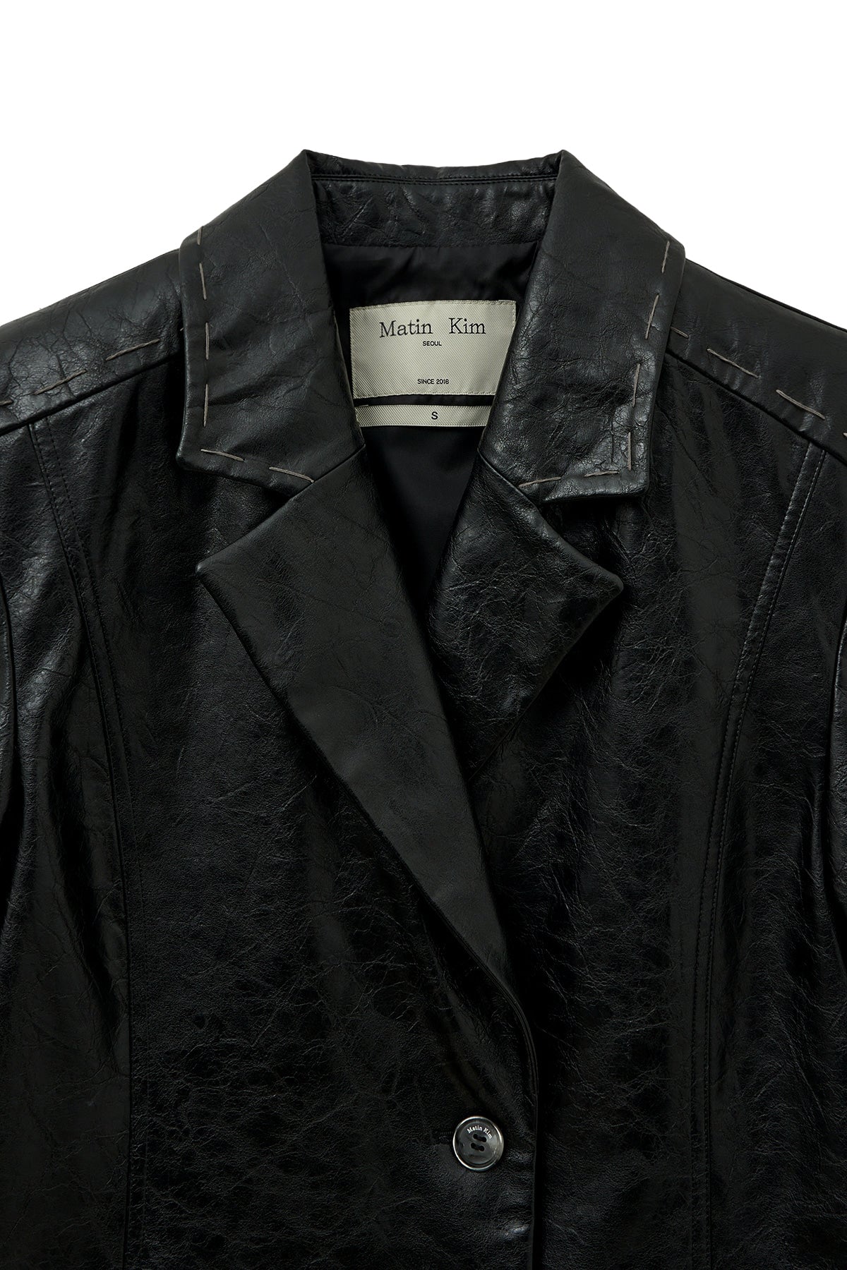 matinkim FAUX LEATHER HALF DOUBLE JACKET IN BLACK