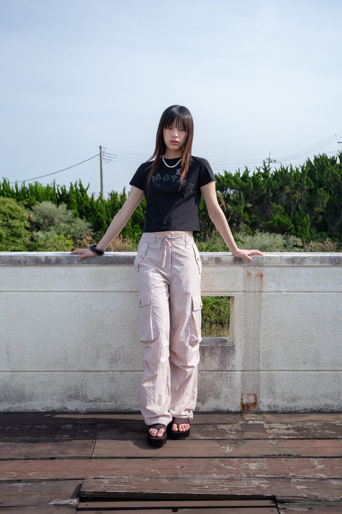 matinkim STRING NYLON CARGO PANTS IN LIGHT PINK