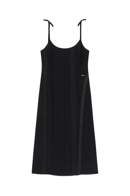 matinkim HOOK AND EYE LAYERED LONG DRESS IN BLACK