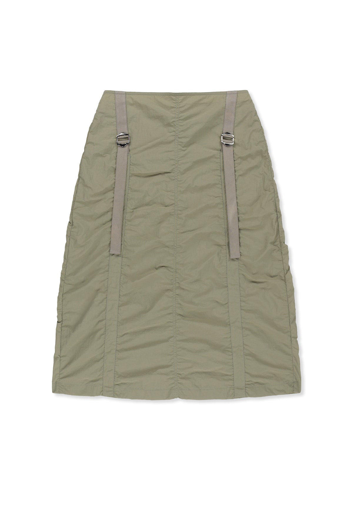 matinkim NYLON SHIRRING MIDI SKIRT IN LIGHT KHAKI