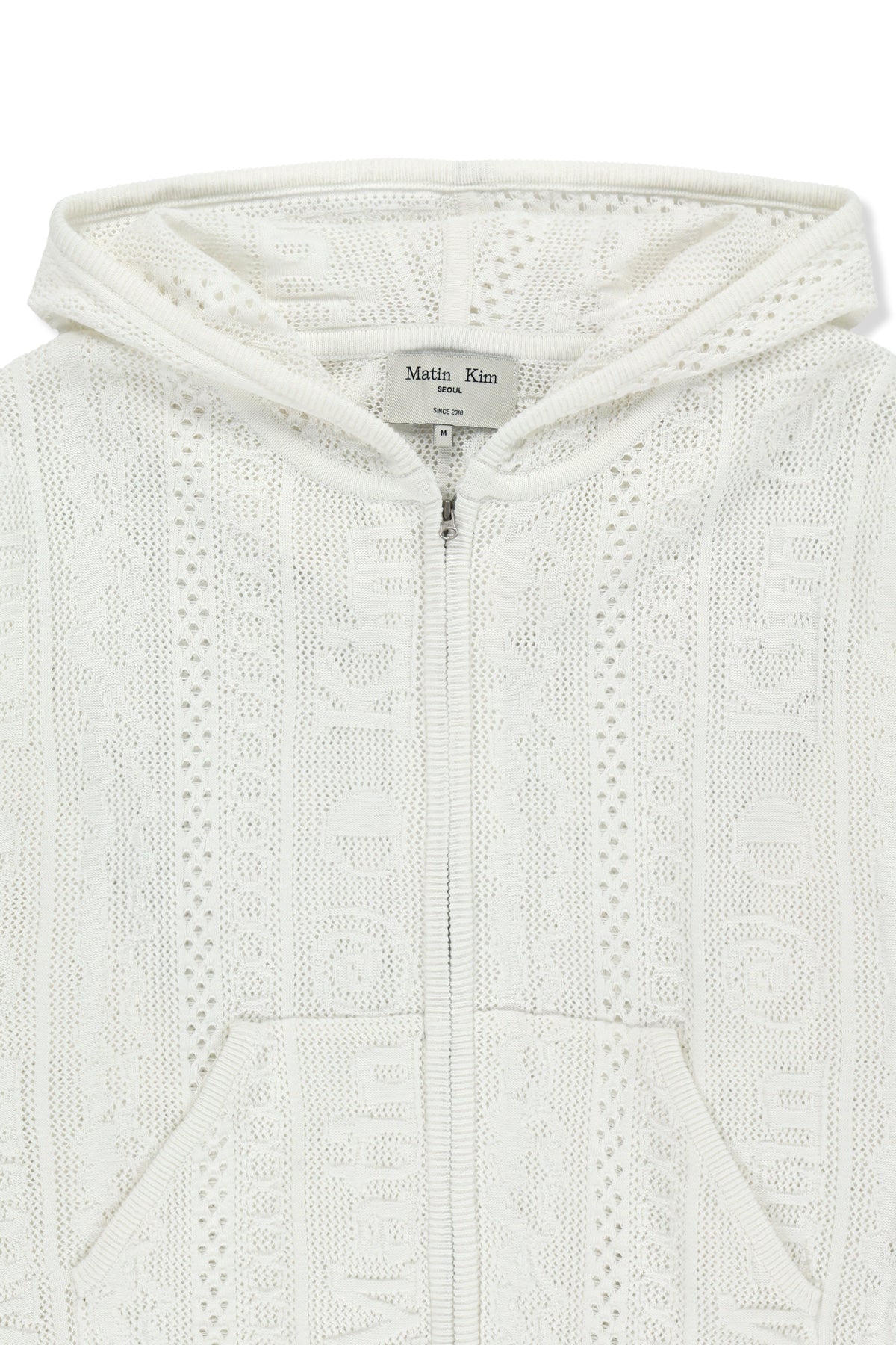 matinkim MESH LOGO KNIT HOODY ZIP UP IN WHITE