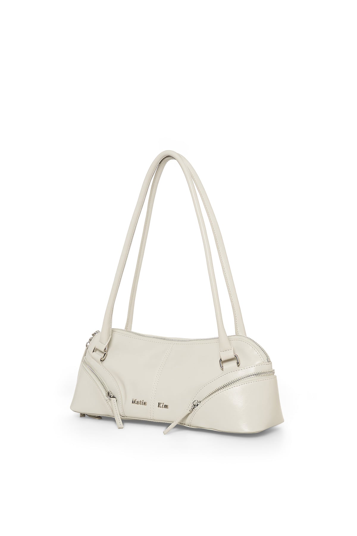 matinkim CURVE ZIP BAGUETTE BAG IN LIGHT GREY