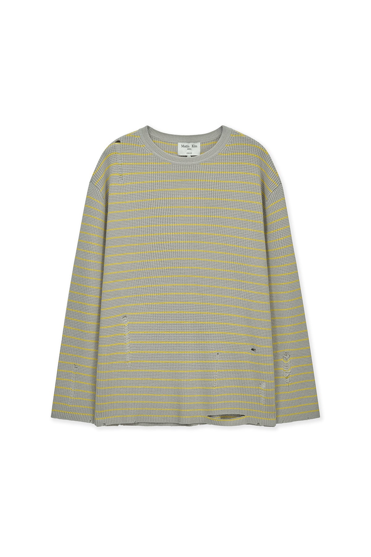matinkim STRIPE DAMAGED LOOSE PULLOVER IN BEIGE