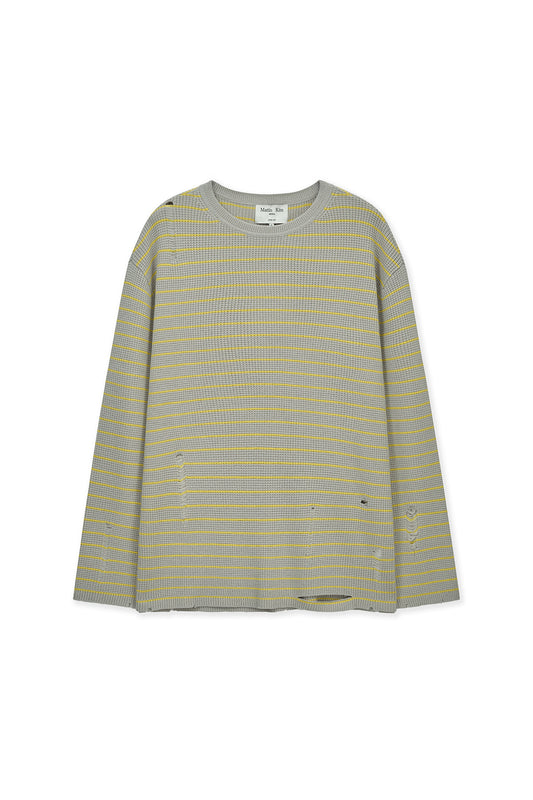 matinkim STRIPE DAMAGED LOOSE PULLOVER IN BEIGE