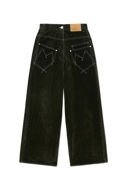 matinkim REVERSE VELVET WIDE DENIM PANTS IN KHAKI