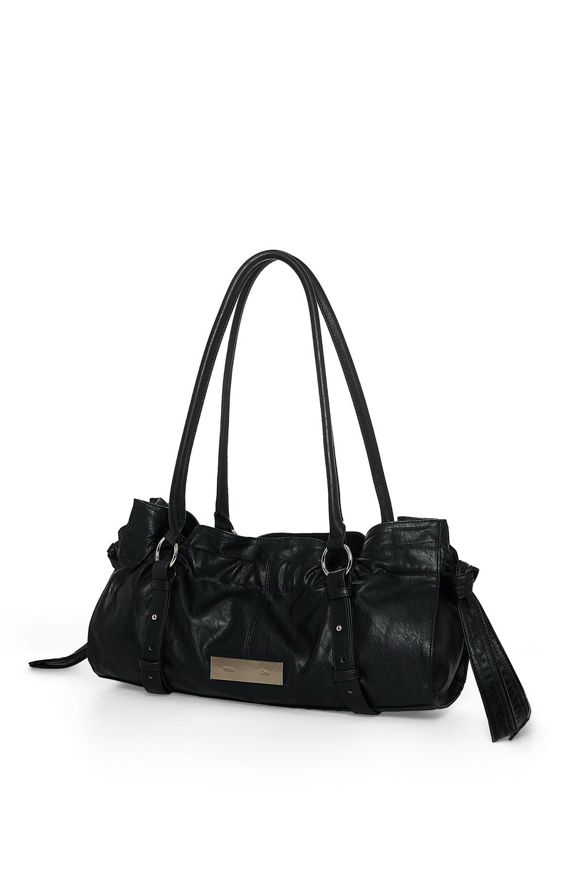 matinkim SHIRRING TIE BUCKLE SHOULDER BAG IN BLACK