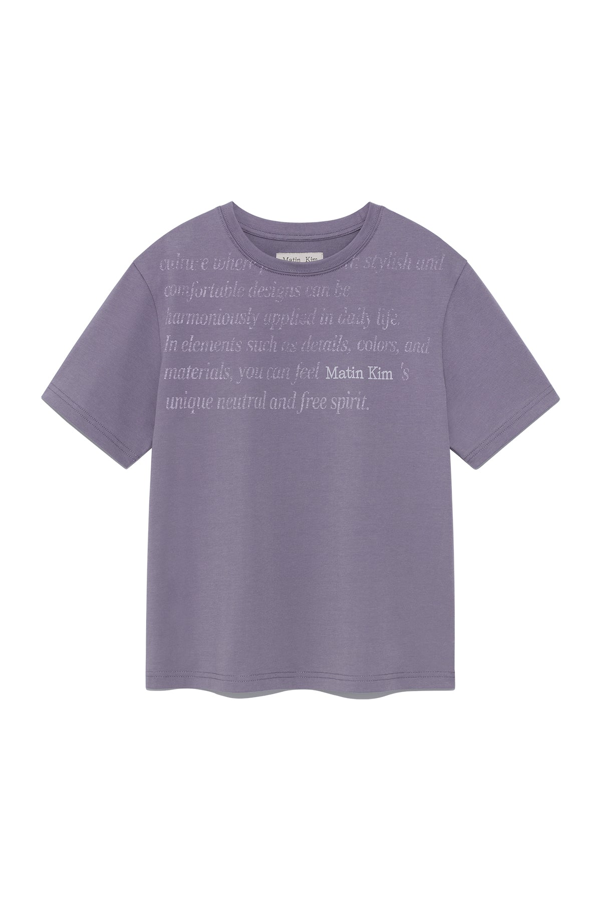matinkim LOGO POINT LETTERING GRAPHIC TOP IN PURPLE