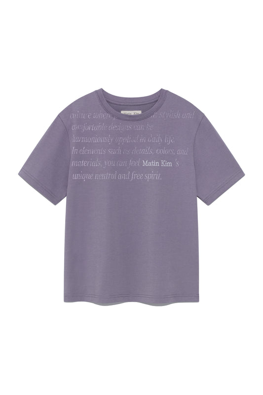 matinkim LOGO POINT LETTERING GRAPHIC TOP IN PURPLE