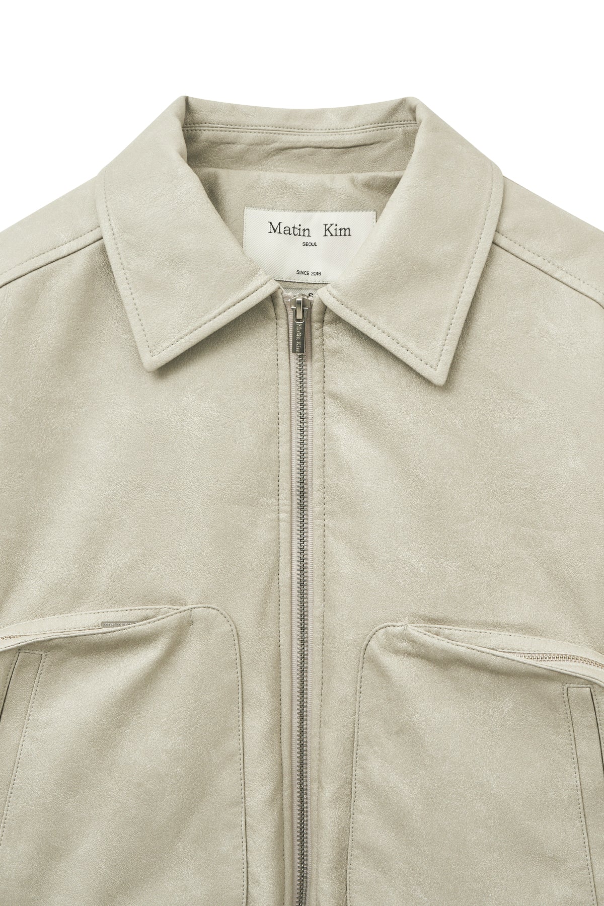 matinkim FAUX LEATHER OUT POCKET JUMPER IN LIGHT GREY