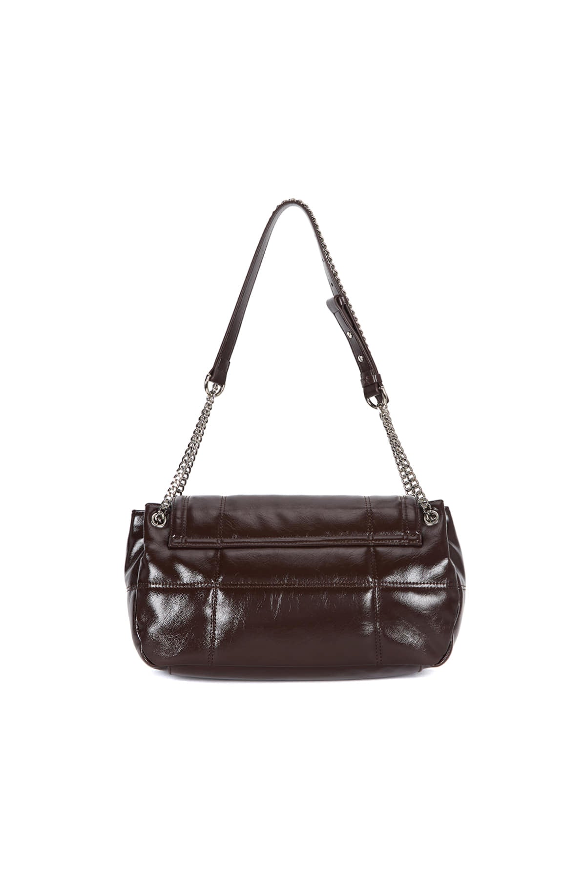matinkim GLOSSY QUILTING MEDIUM CHAIN BAG IN DARK BROWN