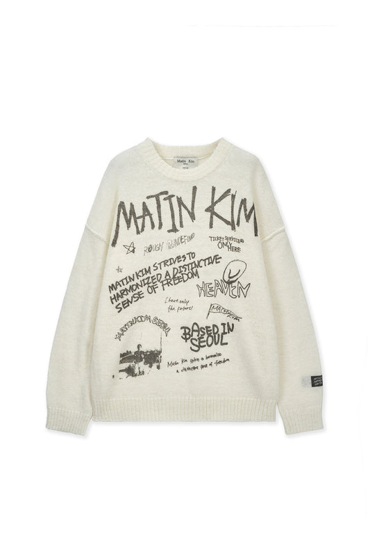matinkim GRAFFITI ARTWORK KNIT PULLOVER IN IVORY