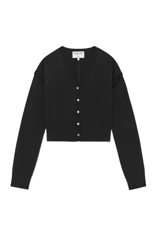 matinkim SLIT DETAIL BUTTON CARDIGAN IN BLACK