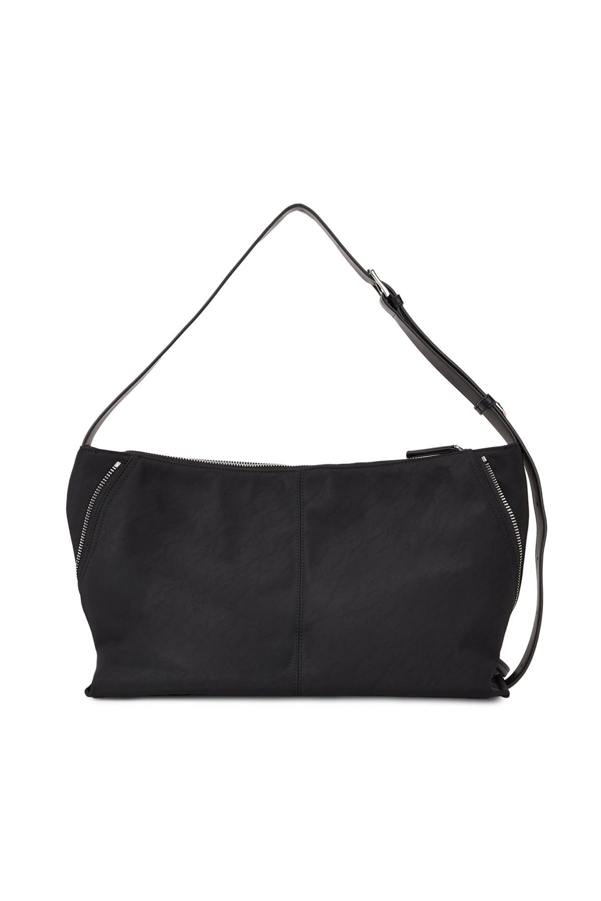 matinkim SIDE ZIPPER FABRIC SHOULDER BAG IN BLACK