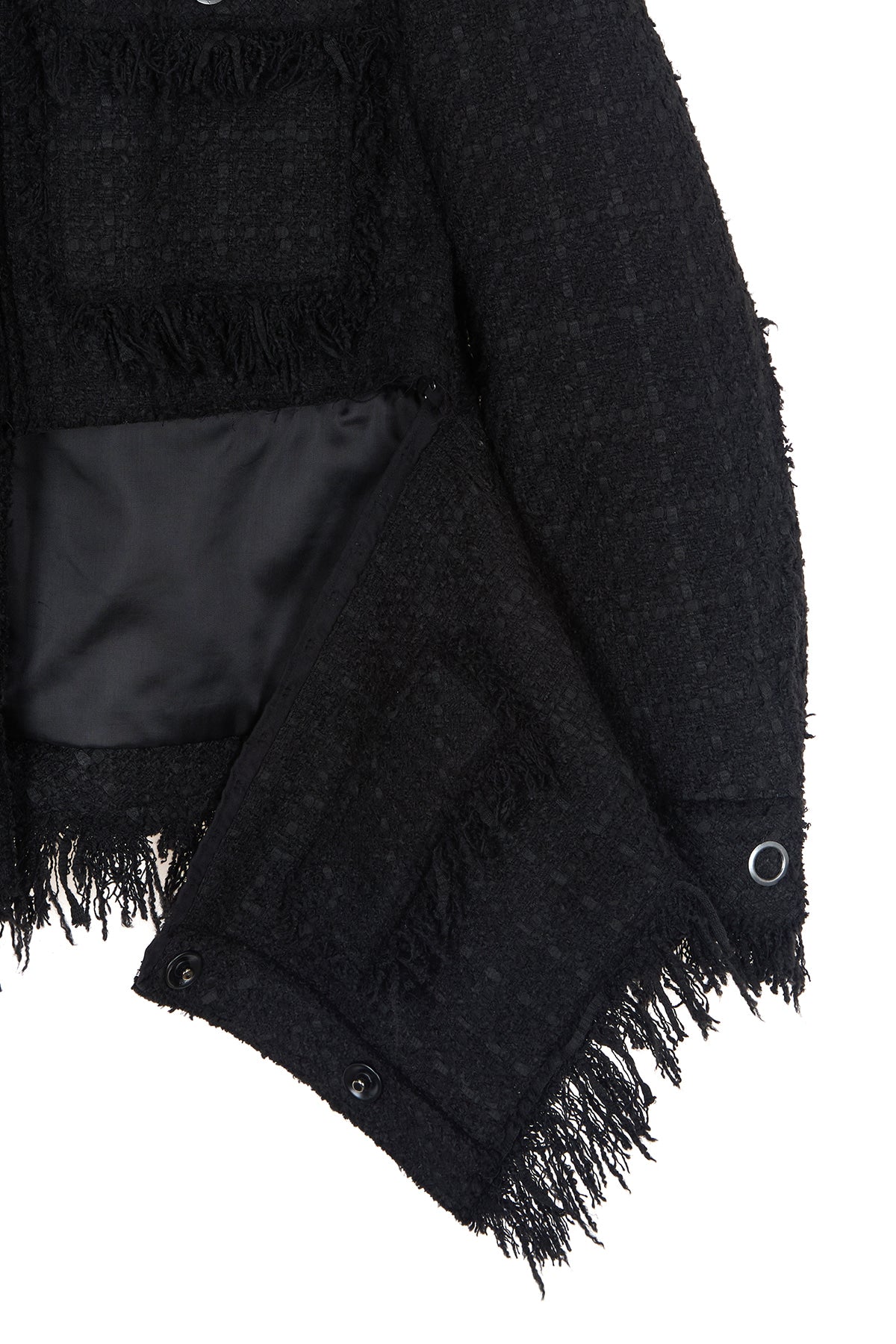 matinkim TWO WAY COLLARLESS TWEED JACKET IN BLACK