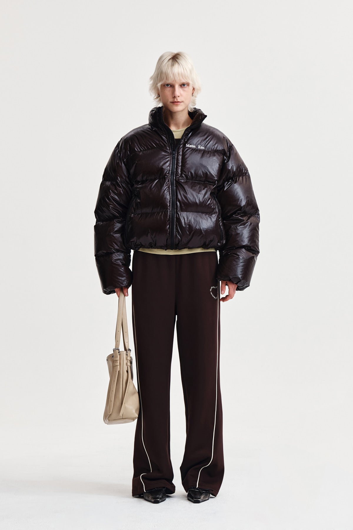 matinkim HEART LOGO TRACK PANTS IN BROWN