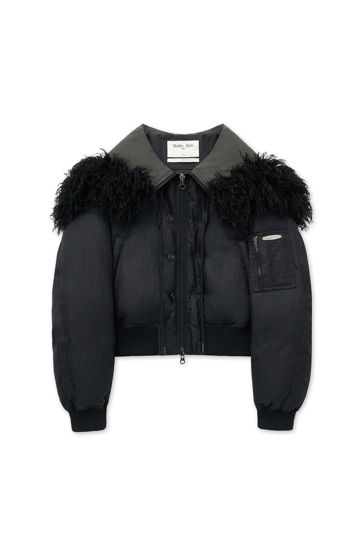 matinkim FUR HOODY BOMBER DOWN JUMPER IN BLACK