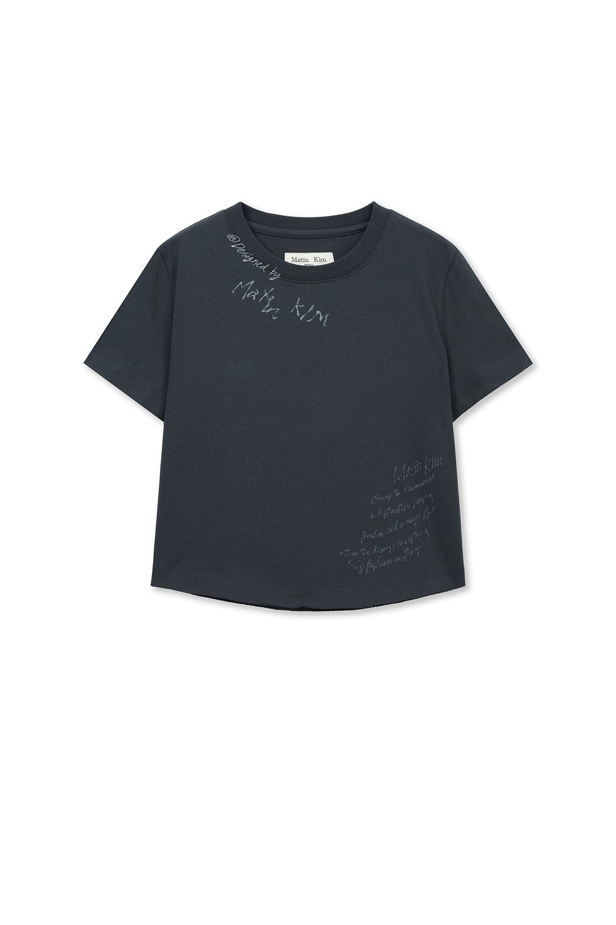 matinkim GRAFFITI ROUND HEM CROP TOP IN NAVY